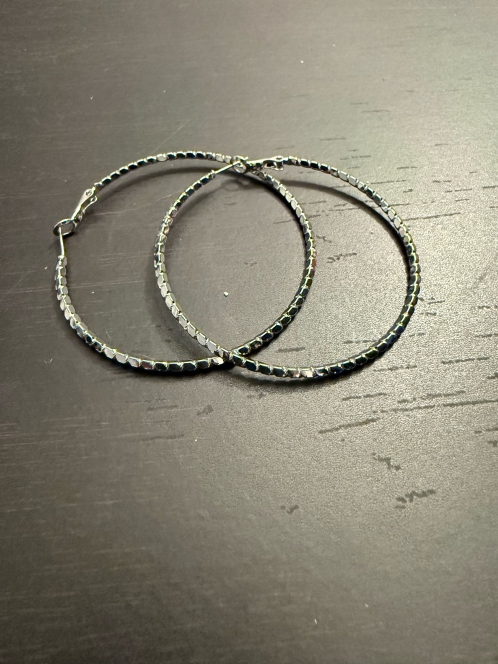 Express Silver Bevel Textured 2.25 inches Hoop Earrings Women’s Jewelry - Picture 2 of 4